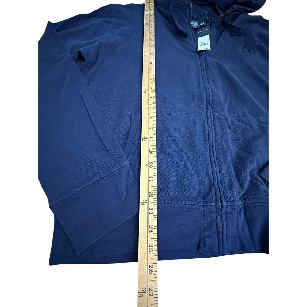 Polo Ralph Lauren Vintage Hoodie Men XL Full Zip Blue Big Pony Dead Stock EF14-8